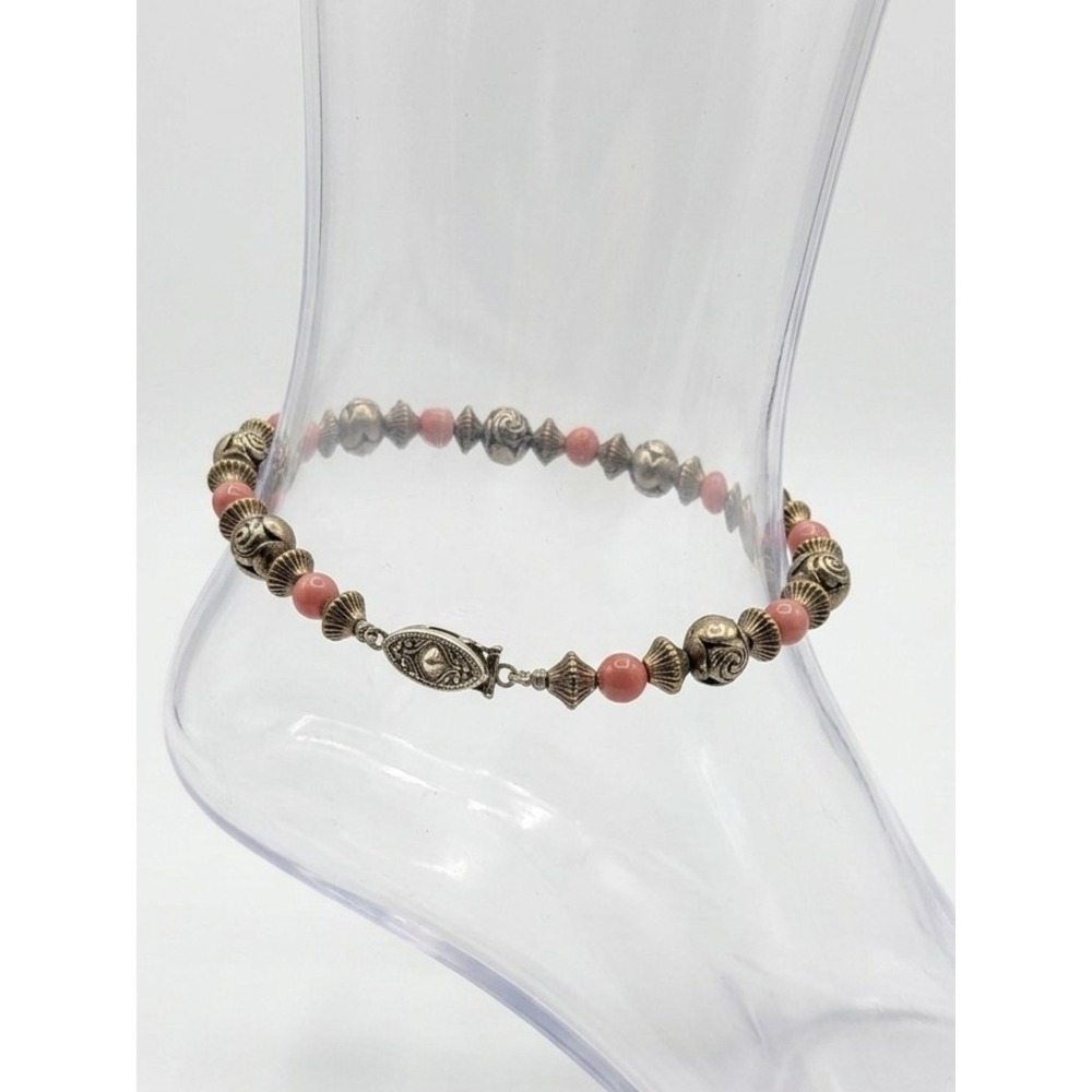 Ankle Bracelet Rhodochrosite & Silver toned vintage SKUJ028